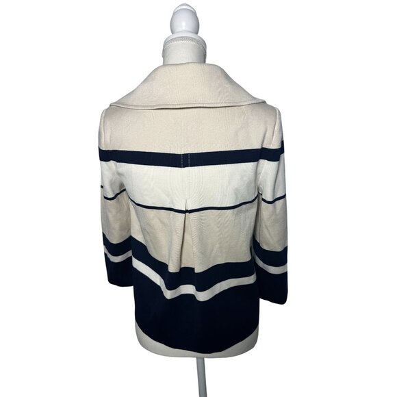 ST JOHN Striped Draped Cream Navy Sweater Jacket Size 4 - Picture 6 of 8